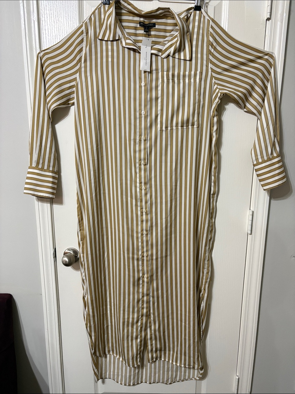 Banana republic Striped Button-Down Shirt Dress in White and Mustard
